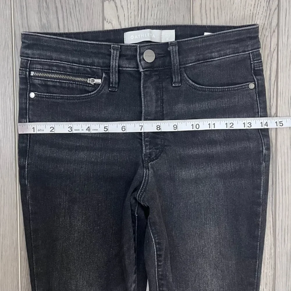 Athleta Sculptek Women Size 0 Black Ultra Skinny Zip Cotton Denim Ankle Jeans
